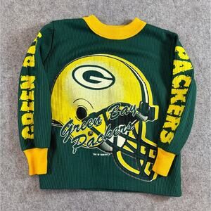 Vintage 80s NFL Green Bay Packer Thermal Toddler Shirt Waffle Knit Football 3T